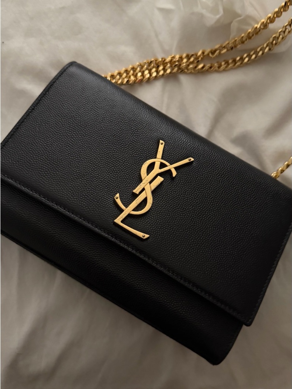 Yves Saint Laurent Black Leather Crossbody with Gold Hardware